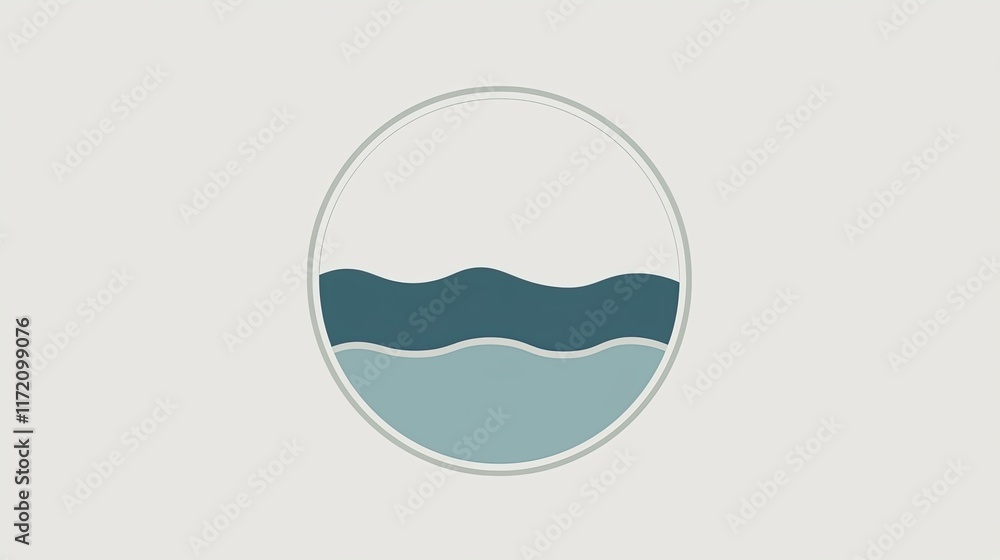 Minimalist circular design featuring layered waves in varying shades of blue. Minimalist circular design featuring layered waves in varying shades of blue.