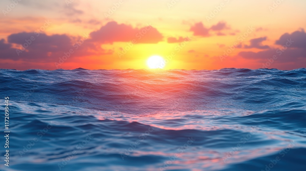 Obraz premium Serene View of the Ocean at Sunrise with Vibrant Colors and Calm Waves Reflecting the Beauty of Nature in a Peaceful Coastal Landscape
