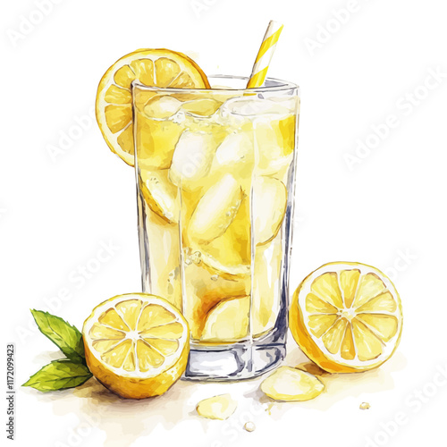 A watercolor vector painting of a Hot Lemonade, isolated on a white background. Hot Lemonade vector.

