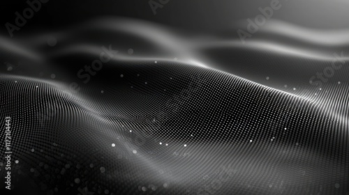 Abstract black and white dotted wave with bokeh effect.