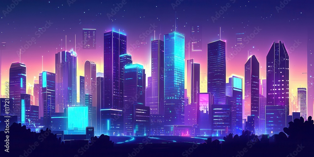 Fototapeta premium Futuristic Cityscape with Polymer Buildings and Glowing Pathways