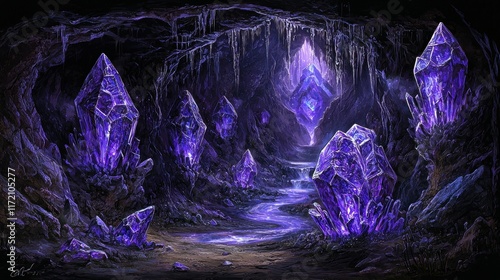 A radiant canyon where waterfalls of light tumble into a glowing river below. The canyon walls are adorned with shimmering vines, and floating crystals hover in the air, casting a soft magical  photo