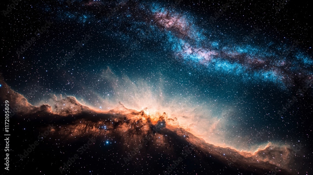 Fototapeta premium Celestial Nebula Cosmic Dust Clouds Starry Night Sky Galactic Background Image