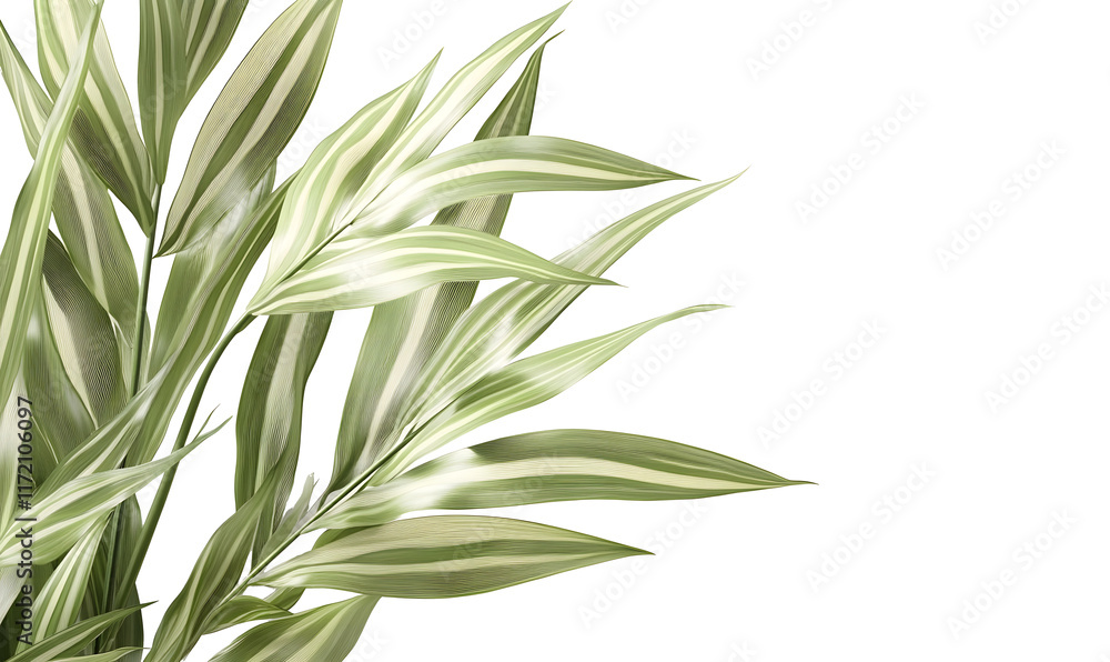 Fototapeta premium Close-up of variegated leaves with white stripes against a black background.