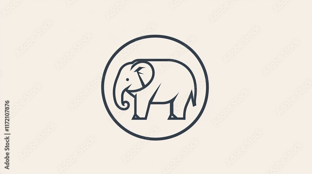 A minimalist illustration of an elephant inside a circular design. A minimalist illustration of an elephant inside a circular design.