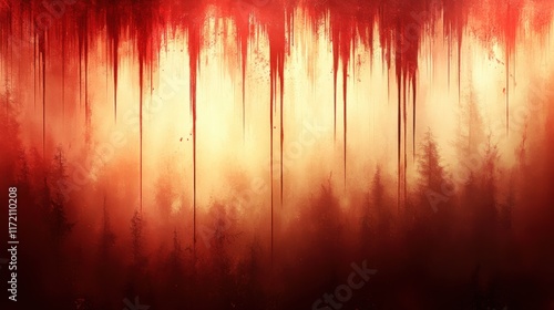 Dramatic Scene of a Forest with Ethereal Red and Golden Hues Evoking a Sense of Mystery and Intrigue  Perfect for Artistic and Creative Projects