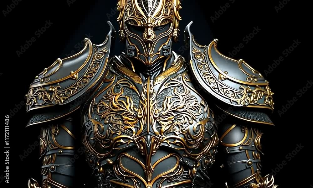 A highly detailed, ornate armored figure showcasing intricate designs and a majestic helmet, evoking a sense of fantasy and strength. A highly detailed, ornate armored figure showcasing intricate designs and a majestic helmet, evoking a sense of fantasy and strength.