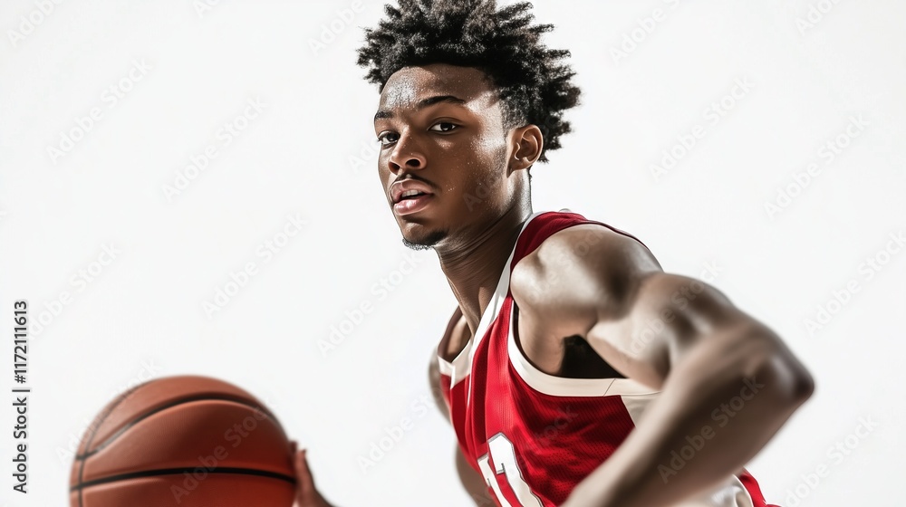A young, accomplished basketball player in motion Full depth of field, isolated on white background A young, accomplished basketball player in motion Full depth of field, isolated on white background