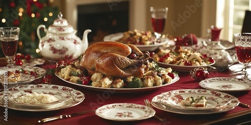 Christmas Feast Table Thanksgiving Dinner photo