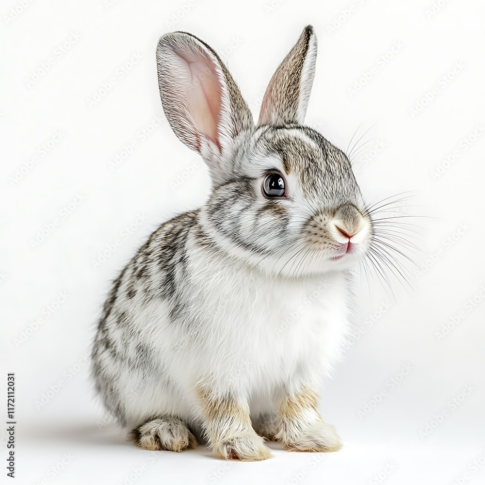 Obraz premium Adorable gray bunny rabbit, studio shot, white background, pet animal.