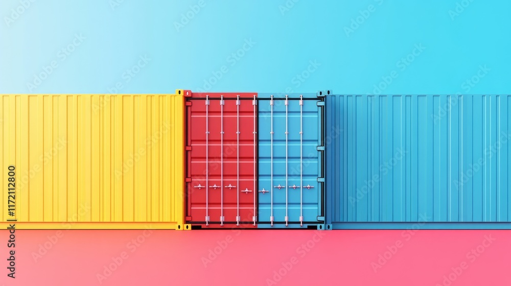 Obraz premium intermodal container flat design front view supply chain theme 3D render Split-complementary color scheme