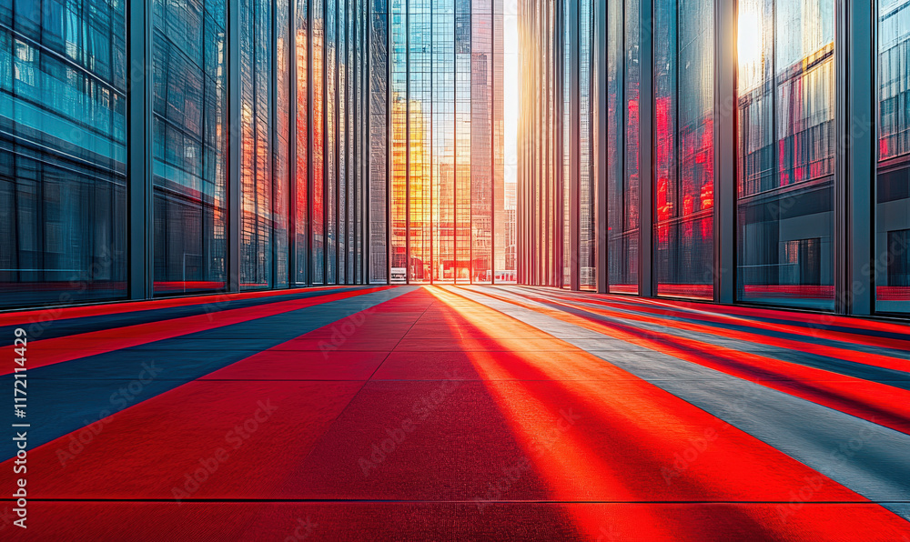Φωτογραφία The streets in the city are paved with red and blue rainbow runways, with high-r