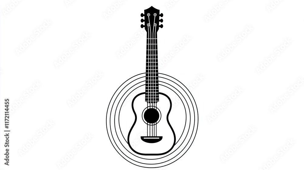 A stylized illustration of an acoustic guitar surrounded by concentric circles. A stylized illustration of an acoustic guitar surrounded by concentric circles.