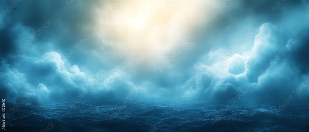 Dramatic ocean scene with stormy clouds and bright light. Dramatic ocean scene with stormy clouds and bright light.