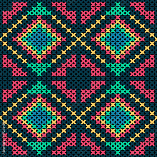 Knitted fabric design seamless. Knitting pattern illustration design for decoration, clothing, fabric texture