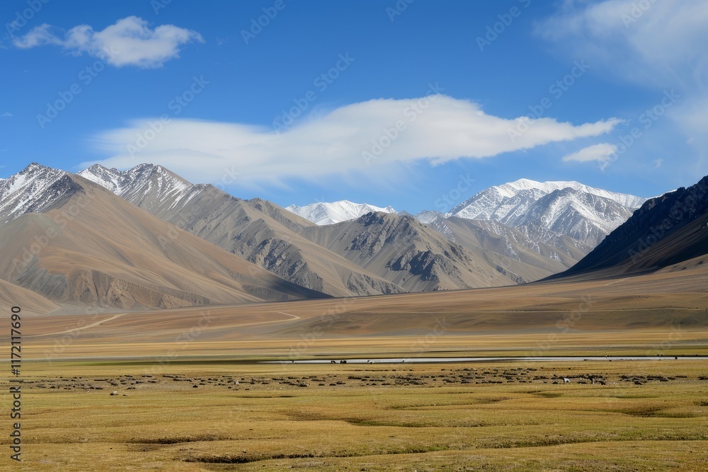 A majestic mountain range under a clear sky A majestic mountain range under a clear sky