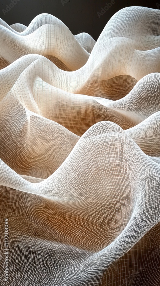 Abstract Gridded Fabric Draped In Rolling Waves Abstract Gridded Fabric Draped In Rolling Waves