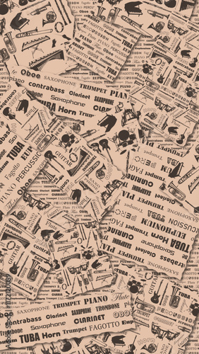 楽器のロゴイラストのシームレスパターン モノクロ windorchestra pattern