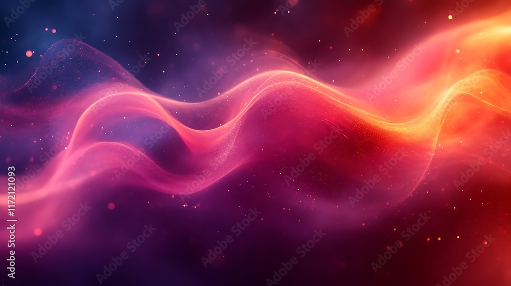 Fototapeta premium Abstract red and blue wave with glowing particles.