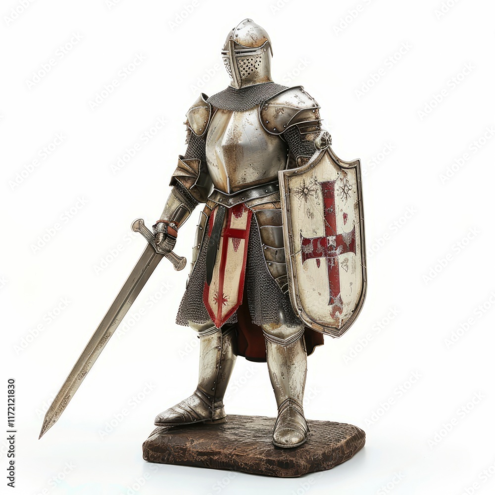 A knight in shining armor standing proud, isolated in white, white background A knight in shining armor standing proud, isolated in white, white background