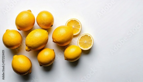 lemon isolated white background with copy space; minimal flat lay