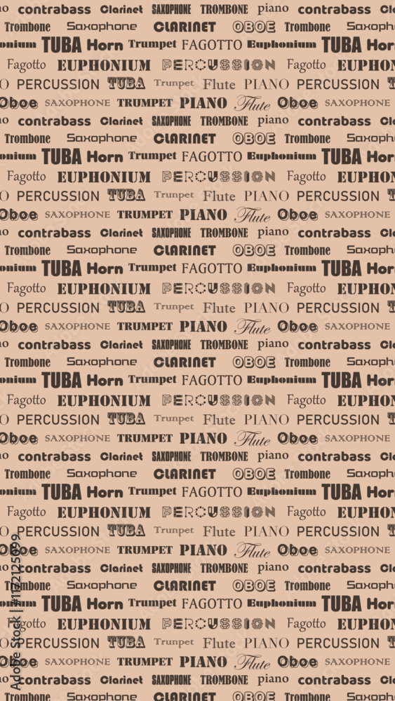 Obraz premium 楽器のロゴイラストのシームレスパターン モノクロ windorchestra pattern