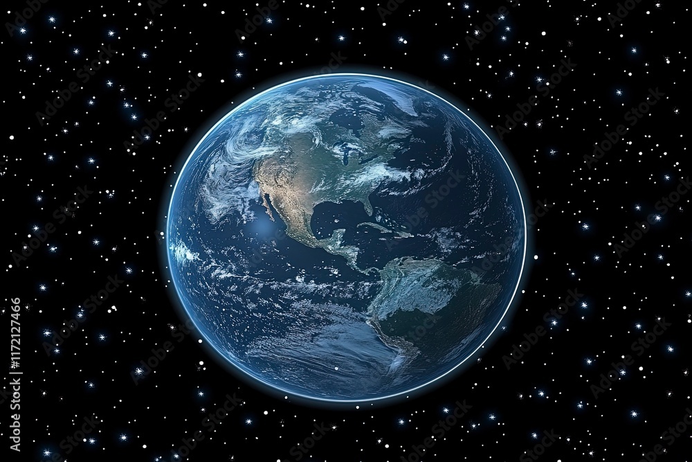 Naklejka premium Stunning View of Earth from Space with Stars