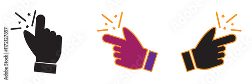 Finger snap icon. Snap of fingers gesture. Thumb click sign. Idea symbol. Easy to use vector illustration isolated.