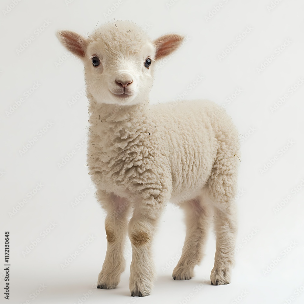 Cute lamb, standing, white background, farm animal, spring. Cute lamb, standing, white background, farm animal, spring.