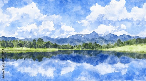 Wallpaper Mural A beautiful landscape with a lake and mountains in the background Torontodigital.ca