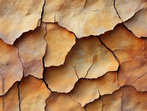 Cracked, layered, tan, textured surface. photo