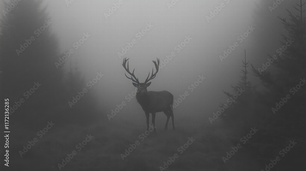 Fototapeta premium Majestic Stag in Foggy Forest