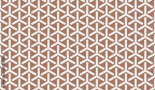 Seamless mocha brown and white hexagonal trident textile pattern vector