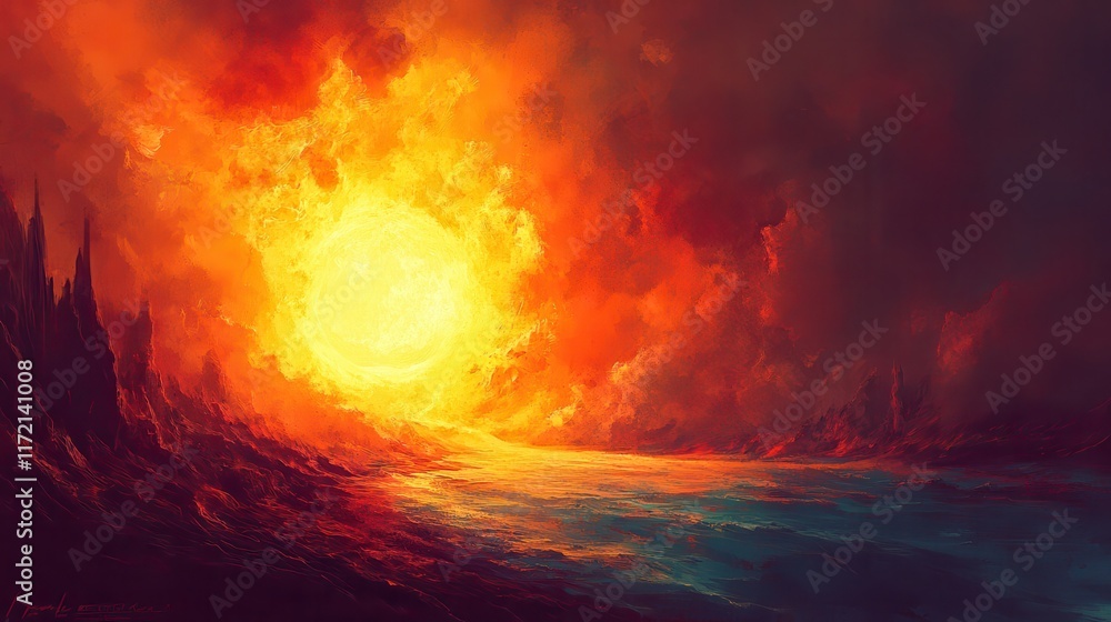 Fototapeta premium Glowing Waves and Digital Landscape in Neon Hues