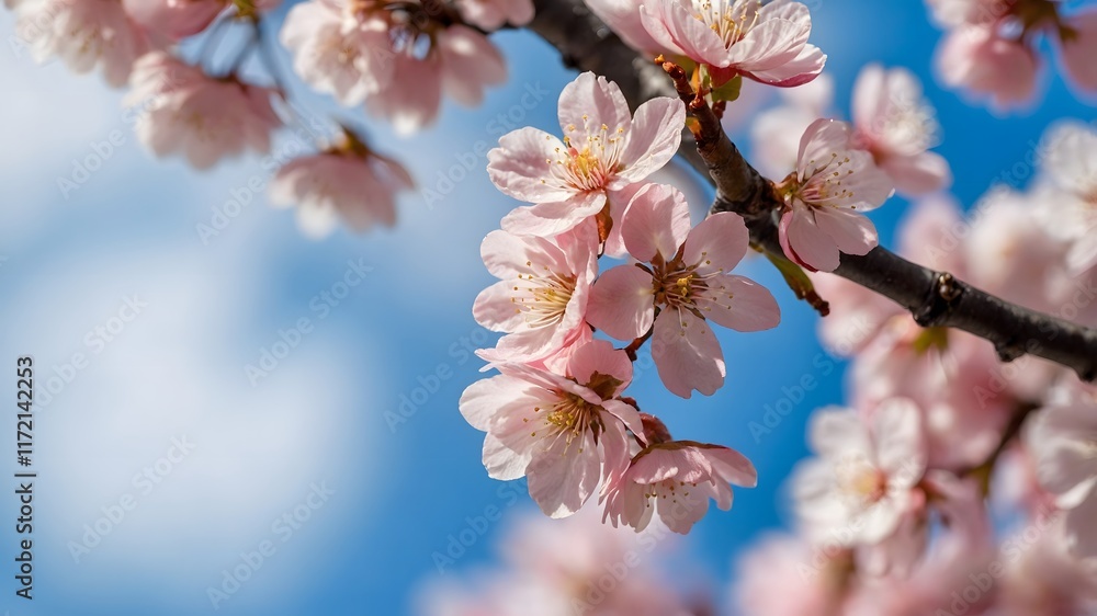 Japanese Cherry Blossom Tree with Pink Petals on a Vibrant Spring Day - Capturing Nature's Beauty in Bloom Japanese Cherry Blossom Tree with Pink Petals on a Vibrant Spring Day - Capturing Nature's Beauty in Bloom