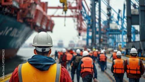 Dockworkers at a Busy Port