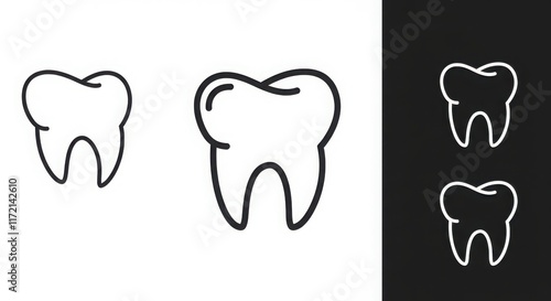 Minimalist tooth icon, black outline, white background, dental symbol, simple vector photo