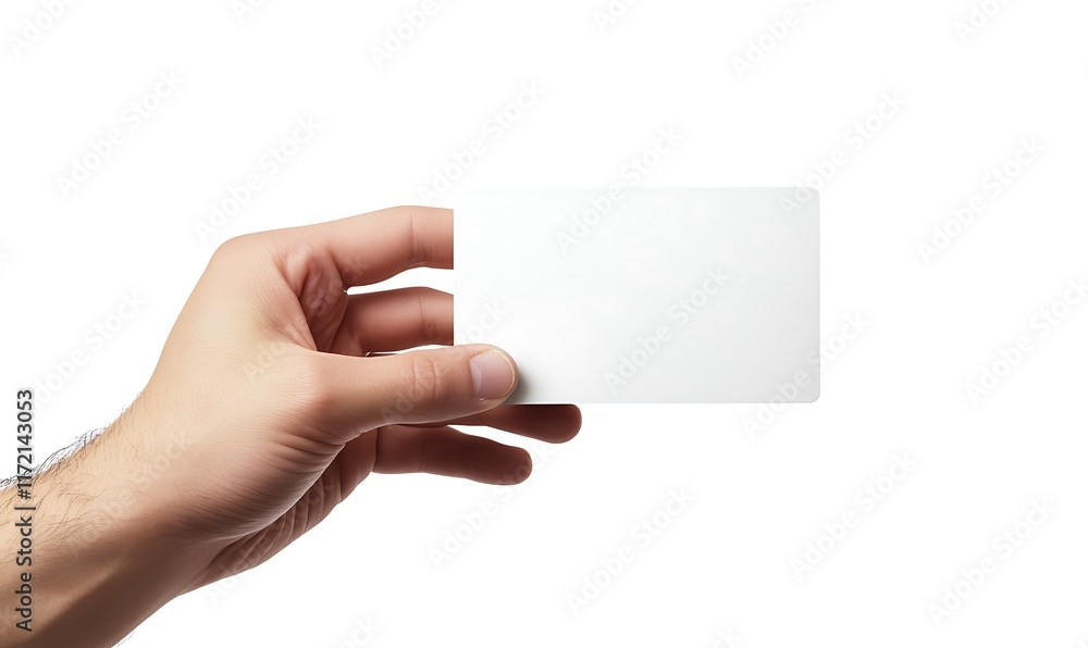 Obraz premium Male hand holding a blank card or a ticket Hyperrealistic Highly Detailed Isolated On White Background