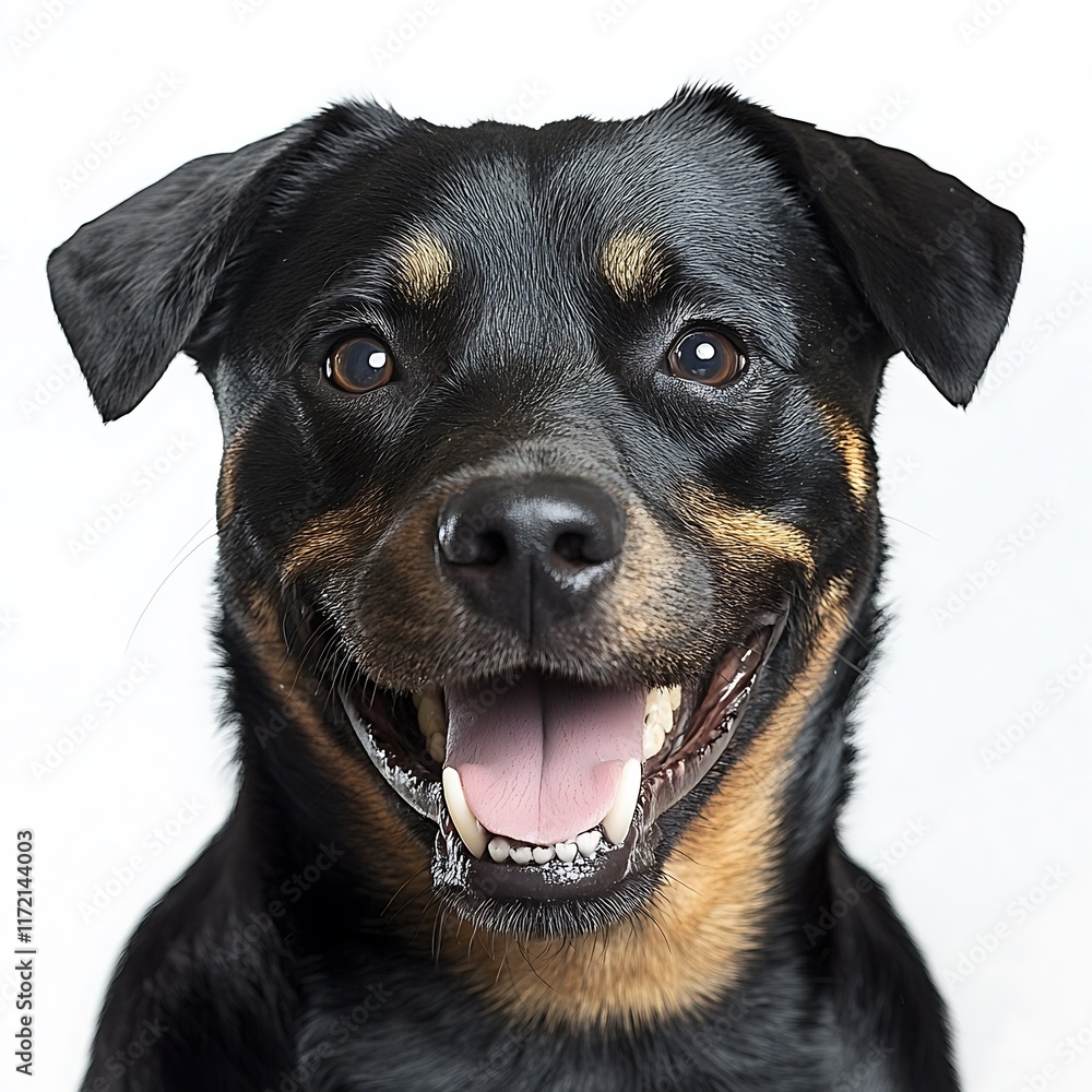 Fototapeta premium Happy dog portrait, studio shot, white background, pet profile.
