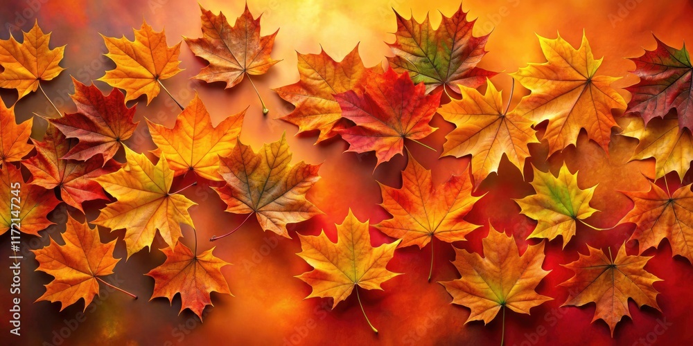Long exposure photography reveals autumn's beauty; orange background highlights maple leaves' rich hues. Long exposure photography reveals autumn's beauty; orange background highlights maple leaves' rich hues.