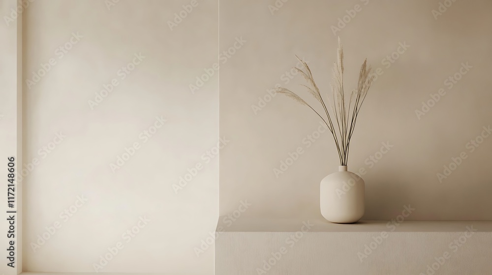 Beige wall with pampas grass in a vase Beige wall with pampas grass in a vase