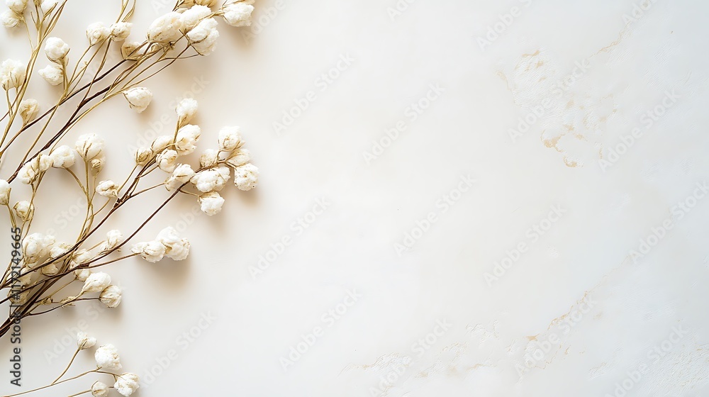 Dried white flowers on a textured off white background Dried white flowers on a textured off white background