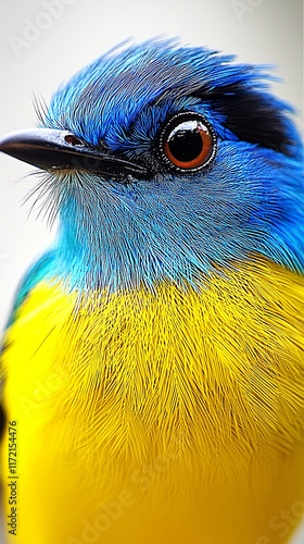 Close-up of a vibrant blue and yellow bird. photo