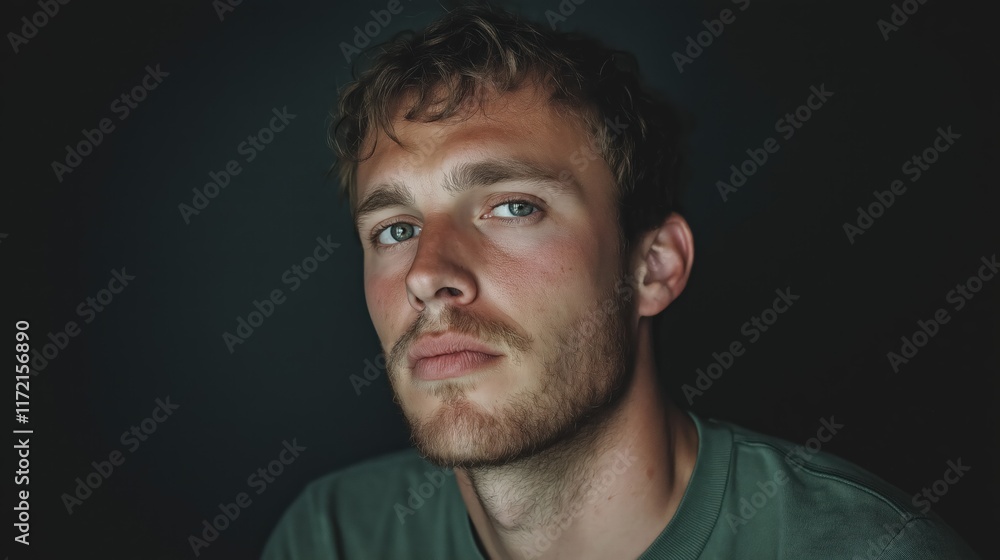 Obraz premium Close-Up Portrait of a Young Man with Serious Expression