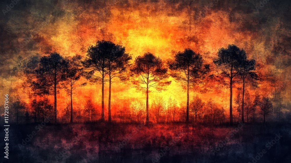 Fototapeta premium Surreal Trees Transforming in Watercolor Sunset