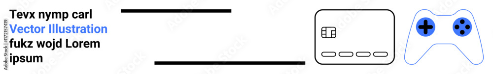 Text block with blue-highlighted words, black lines, console user interface with buttons, game controller. Ideal for gaming websites, tech reviews, user guides, digital interfaces, design portfolios Text block with blue-highlighted words, black lines, console user interface with buttons, game controller. Ideal for gaming websites, tech reviews, user guides, digital interfaces, design portfolios
