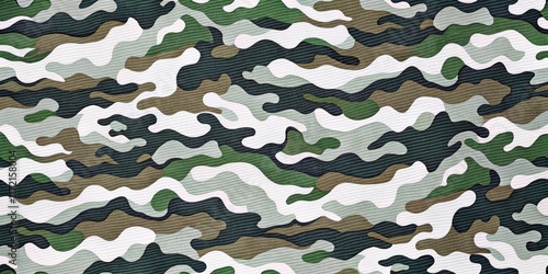 Panoramic military print: grey, white striped abstract camouflage design for versatile fabric and packaging applications. photo