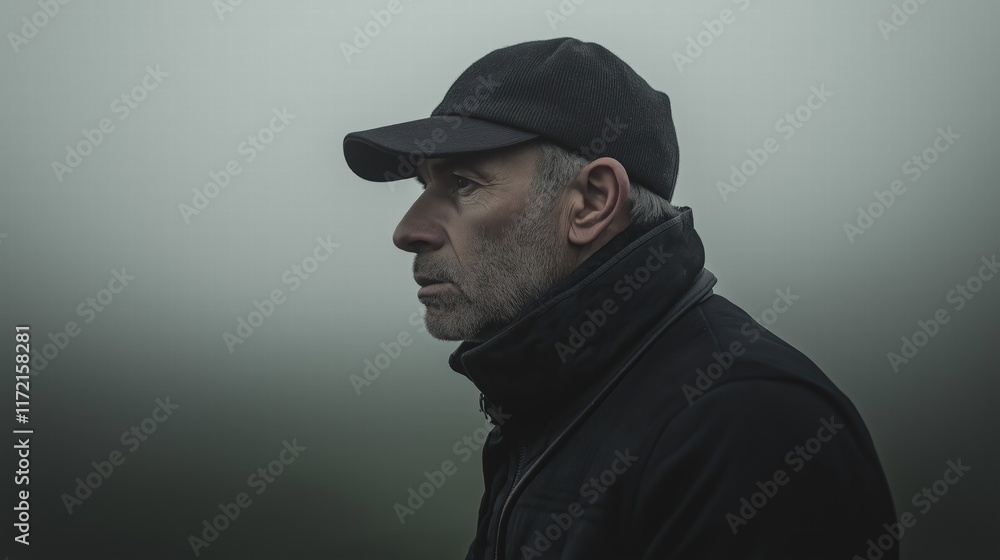 Contemplative Man in Fog
