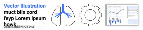 Lungs diagram, gear icon, and statistical data charts. Ideal for medical analysis, health technology, biomedical engineering, data visualization, health informatics, healthcare innovation