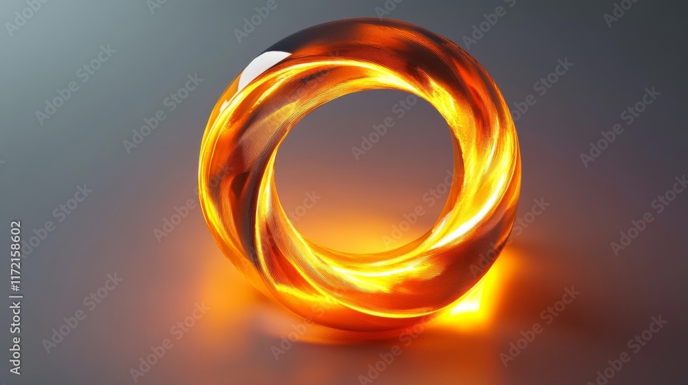 Naklejka premium Illuminated Amber Glass Torus Abstract Art Design